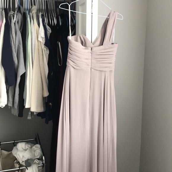 Dessy Dani One-Shoulder Taupe Chiffon Dress - Picture 3 of 7